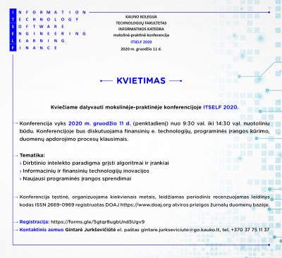 Mokslinė Praktinė Konferencija Itself 2020 Technologijų Fakultetas